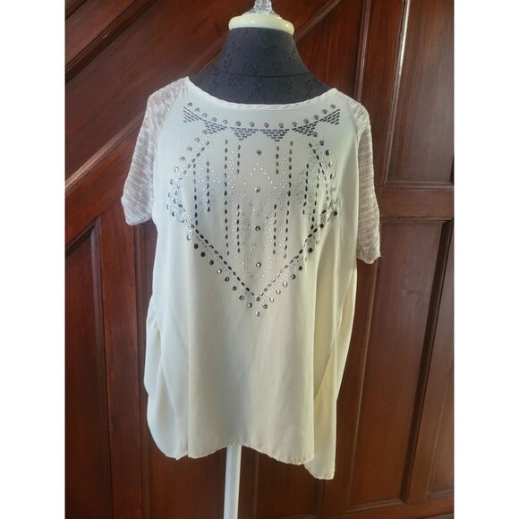 Daytrip XS Embellished Tunic Top With Metallic Knit Sleeves & Studded Front - Picture 1 of 11